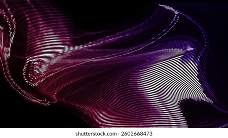 Glitch abstract background with distortion effect, bright dynamic waves, blue and purple color lines for design concepts, wallpapers, presentations, posters, prints and web. Vector illustration.