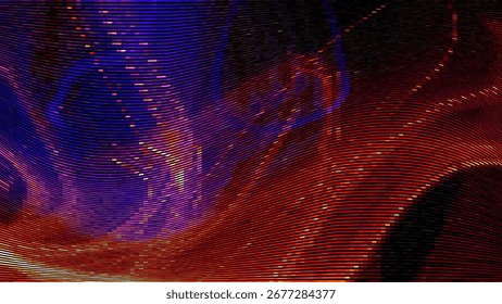 Fondo abstracto con efecto de distorsión, ondas dinámicas brillantes, líneas de color rojo y azul para conceptos de diseño, Fondos de pantalla, presentaciones, carteles, impresiones y Web. Ilustración vectorial.