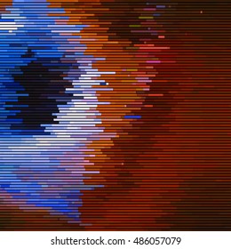 Glitch abstract background with distortion effect, random horizontal orange and blue color lines for design concepts, posters, wallpapers, presentations and prints. Vector illustration.