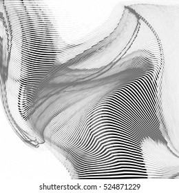 Glitch abstract background with distortion effect, bug, error, random wave black and white, monochrome lines for design concepts, posters, wallpapers, presentations and prints. Vector illustration.