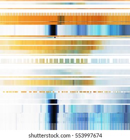 Glitch abstract background with distortion effect, bug, error, random horizontal orange and blue color lines for design concepts, posters, wallpapers, presentations and prints. Vector illustration.