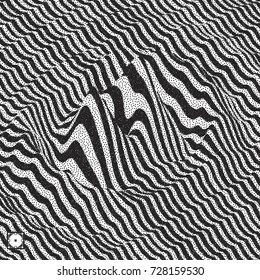 Glitch abstract background. Distortion effect, bug and error. Black and white grainy design. Pointillism pattern with optical illusion. Stippled vector illustration.