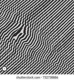 Glitch abstract background. Distortion effect, bug and error. Black and white grainy design. Pointillism pattern with optical illusion. Stippled vector illustration.