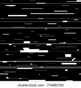 Glitch abstract background. Glitched backdrop with distortion, seamless pattern with random horizontal black and white lines for banner, poster and web design. Vector illustration.