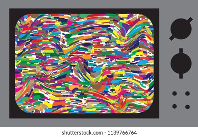 Glitch Abstract Background. TV Noise or Interference Illustration with Old Television