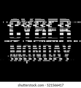 Glitch abstract typography, distortion effect, bug, error, random horizontal white, monochrome lines for design concepts, posters, wallpapers, presentations, prints. Vector illustration.