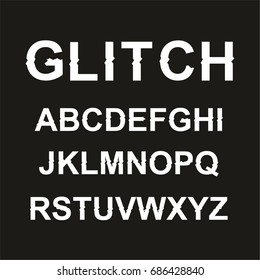 Glitch alphabet with distortion effect. Vector illustration