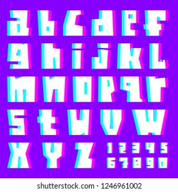 Glitch alphabet. Letters and numbers with stereo effect.