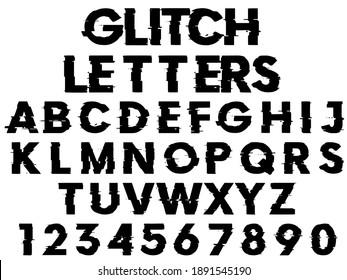 glitch alphabet letters, vector illustration