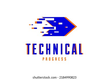 El logotipo del vector de flecha de brillo simboliza el progreso técnico y tecnológico, la futura ciencia y el efecto digital, la dinámica del movimiento y la velocidad.