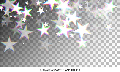 Glitch Art Background. White Stars with Trandy Glitch Effect. Postcard, Packaging, Textile Print. Digital Night Stars Backdrop. Vector Illustration.