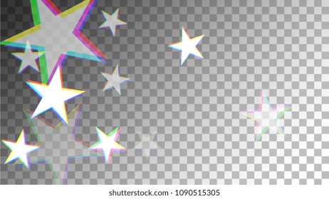 Glitch Art Background. White Stars with Trandy Glitch Effect. Postcard, Packaging, Textile Print. Digital Night Stars Backdrop. Vector Illustration.