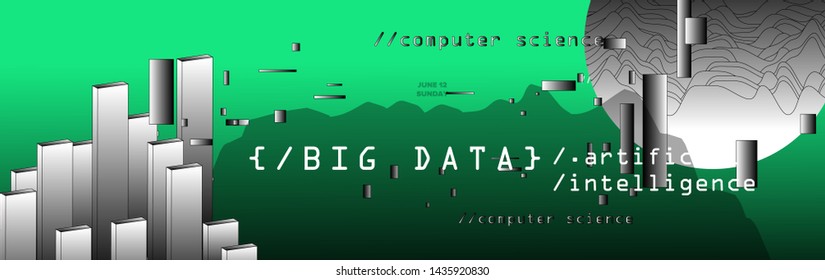 Glitch art futuristic technology vector background. Poster template for AI (artificial intelligence), Big Data Analysis and Statistics topics. Vaporwave/ synthwave/ cyberpunk 80s-90s neon style.