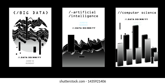 Glitch art futuristic technology vector background. Poster template for AI (artificial intelligence), Big Data Analysis and Statistics topics. Vaporwave/ synthwave/ cyberpunk 80s-90s neon style.