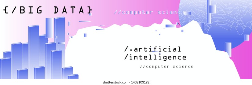 Glitch art futuristic vector background. Poster template for AI (artificial intelligence), Big Data or Data Analysis and Statistics. Vaporwave/ cyberpunk 80s-90s VHS neon style.