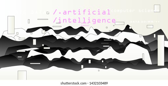 Glitch art futuristic vector background. Poster template for AI (artificial intelligence), Big Data or Data Analysis and Statistics. Vaporwave/ cyberpunk 80s-90s VHS neon style.