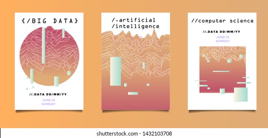 Glitch art futuristic vector background. Poster template for AI (artificial intelligence), Big Data or Data Analysis and Statistics. Vaporwave/ cyberpunk 80s-90s VHS neon style.