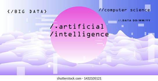 Glitch art futuristic vector background. Poster template for AI (artificial intelligence), Big Data or Data Analysis and Statistics. Vaporwave/ cyberpunk 80s-90s VHS neon style.