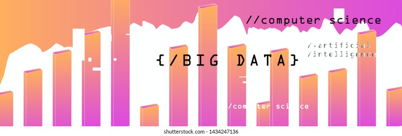 Glitch art futuristic vector background. Poster template for AI (artificial intelligence), Big Data or Data Analysis and Statistics topics. Vaporwave/ cyberpunk 80s-90s VHS neon style.