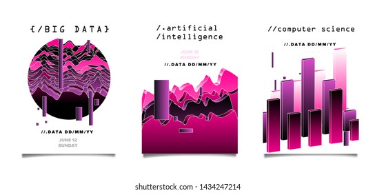 Glitch art futuristic vector background. Poster template for AI (artificial intelligence), Big Data or Data Analysis and Statistics topics. Vaporwave/ cyberpunk 80s-90s VHS neon style.