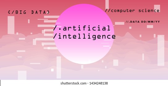 Glitch art futuristic vector background. Poster template for AI (artificial intelligence), Big Data or Data Analysis and Statistics topics. Vaporwave/ cyberpunk/ webpunk 80s-90s VHS neon style.