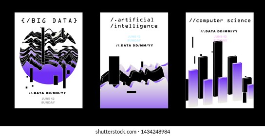 Glitch art futuristic vector background. Poster template for AI (artificial intelligence), Big Data or Data Analysis and Statistics topics. Vaporwave/ cyberpunk/ webpunk 80s-90s VHS neon style.