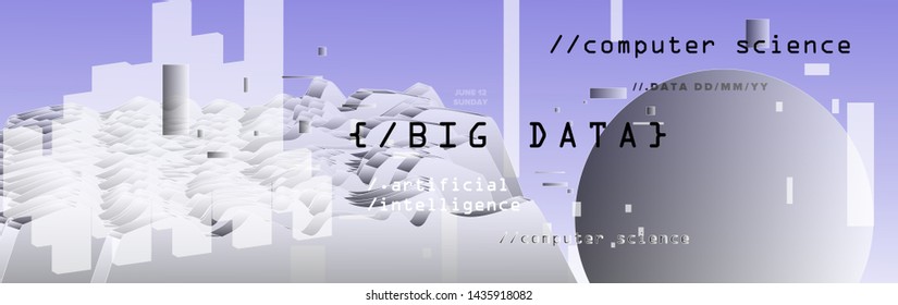 Glitch art futuristic vector background. Poster template for AI (artificial intelligence), Big Data or Data Analysis and Statistics topics. Vaporwave/ synthwave/ cyberpunk 80s-90s neon style.