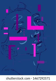 glitch art sketch girl cyber punk games future neon future neon poster