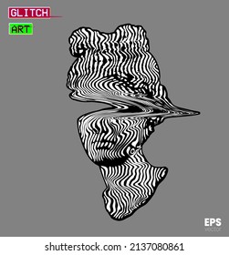 Glitch Art. Vector black and white striped and eye glitch deformed pattern illustration from 3D rendering of classical female head bust sculpture isolated on grey background. 