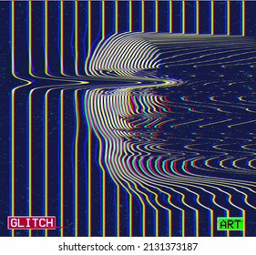 Glitch Art. Vector corrupted graphics concept illustration in RGB color illustration from 3d rendering of female face in oscillator glitch deformed line halftone style.
