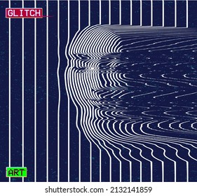 Glitch Art. Vector corrupted graphics concept illustration in black and white illustration from 3d rendering of female face in oscillator line halftone style.
