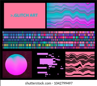 Glitch art vector design kit, collection of elements.