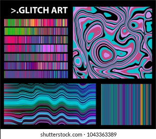 Glitch art vector design kit, collection of elements.
