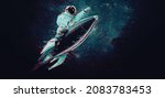 Glitch astronaut on the background of the moon and space. Digital pixel noise abstract design. Vector illustration