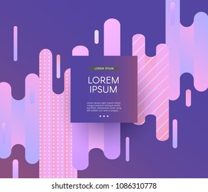 Glitch background with abstract geometric gradient shapes of pixel mosaic in modern ultra violet color and copy space on square badge. Vector illustration of trendy digital decay effect.