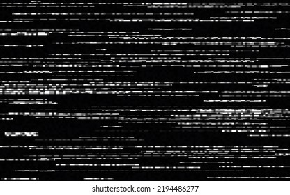 Glitch background. Abstract noise texture. White horizontal distortions. No signal effect. Television video error. Random geometric shapes. Vector illustration.