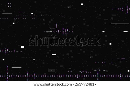 Glitch background with colorful digital noise, pixel distortion and futuristic effects. Distorted texture for cyberpunk, tech or sci-fi project. Overlay video stripes. Vector Illustration.
