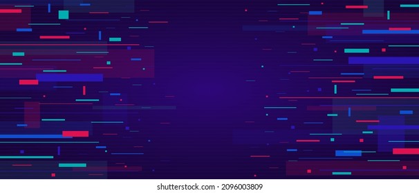 Glitch background. Colorful geometric lines in chaotic motion damaged pixels and textures on monitor dynamic distortion in virtual vector space.