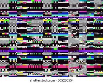 Glitch background. Computer screen error. Digital pixel noise abstract design. Video game glitch. Television signal fail. Data decay. Technical problem grunge wallpaper.
