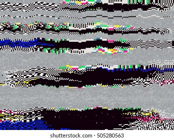 Glitch background. Computer screen error. Digital pixel noise abstract design. Video game glitch. Television signal fail. Data decay. Technical problem grunge wallpaper.