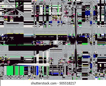 Glitch background. Computer screen error. Digital pixel noise abstract design. Video game glitch. Television signal fail. Data decay. Video game error. Glitch TV. Technical problem grunge wallpaper.