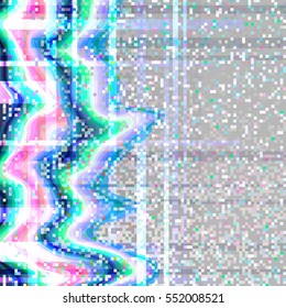 Glitch background. Computer screen error. Digital pixel noise abstract design. Video game glitch. Television signal fail. Data decay. Technical problem grunge wallpaper.