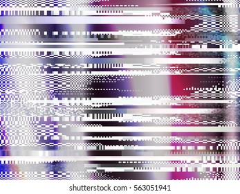Glitch background. Computer screen error. Digital pixel noise abstract design. Television signal fail. Data decay. Monitor technical problem grunge wallpaper.