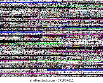 Glitch background. Computer screen error. Digital pixel noise abstract design. Television signal fail. Data decay. Glitch tv screen. Grunge wallpaper. Monitor technical problem.