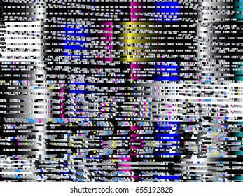 Glitch background. Computer screen error. Digital pixel noise abstract design. Video game glitch. Television signal fail. Data decay. Technical problem grunge wallpaper.