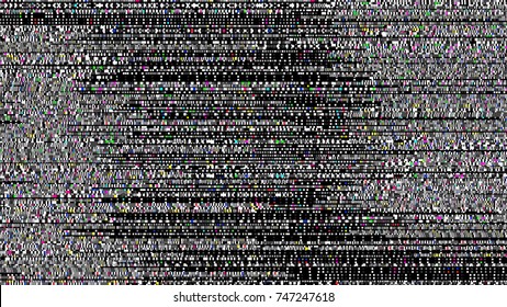 Glitch background. Computer screen error. Digital design concept. Pixel noise. HDTV no signal. Video game glitch. Television fail. Data decay. Technical problem grunge wallpaper.