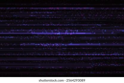 Glitch background. Digital video noise effect. Overlay lines and pixels. Bad signal distortion. Futuristic damage design. Modern cyberpunk texture. Playback error concept. Vector illustration.