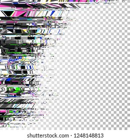 Glitch background. Grunge texture. Unusual glitch. Computer screen error. Digital pixel noise. Abstract design. Television signal fail. Data decay. Monitor technical problem.