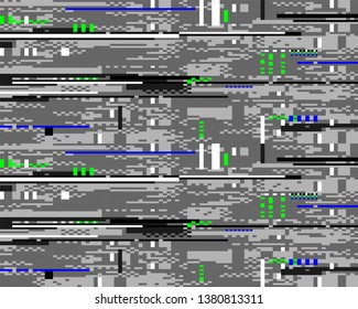 Glitch background. Screen error. Digital pixel noise abstract design. Device signal fail. Glitch tv wallpaper. Monitor technical problem.