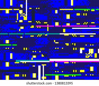 Glitch background. Screen error. Digital pixel noise abstract design. Device signal fail. Glitch tv wallpaper. Monitor technical problem.